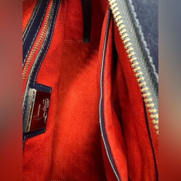 Christian Louboutin Navy Blue Top Handle Spiked 2way Eloise Tote Bag Satchel Sm - Picture 15 of 15